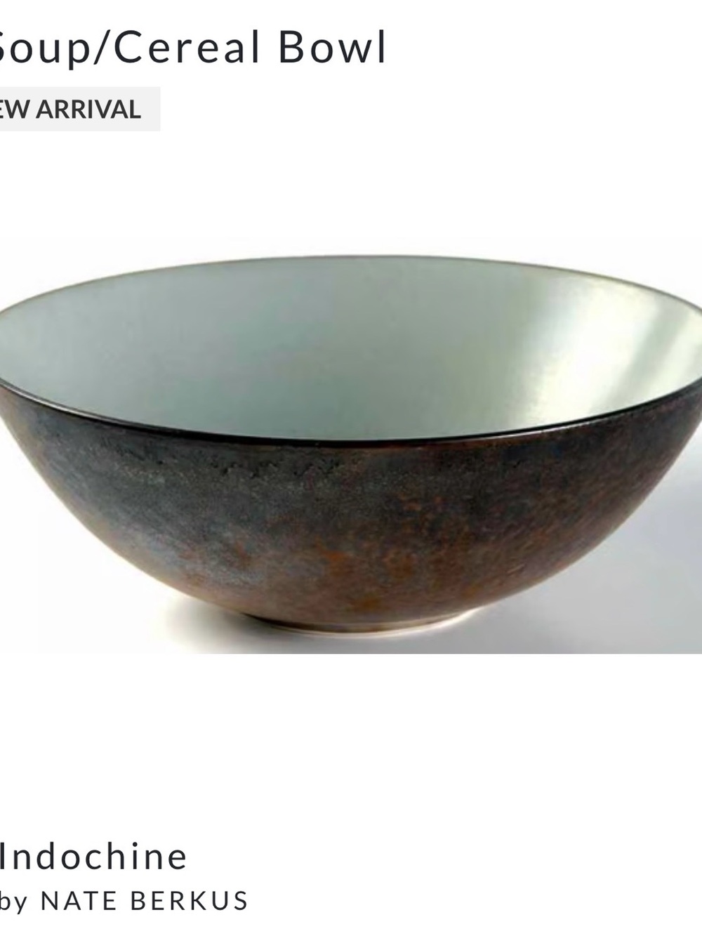 Indochine Nate Berkus Ceramic Cereal/Soup Bowl - Brown Exterior, White Interior